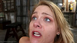 Blonde babe with a bush Lisey Sweet gets rammed by two guys while tied up - 13