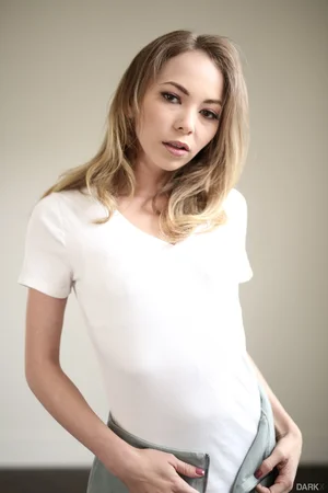 Charming pale blonde Angel Smalls disrobes to receive BBC in her petite ass - 1