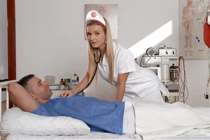 Blond nurse Jemma Valentine railing chisel and taking spunk on face - 1