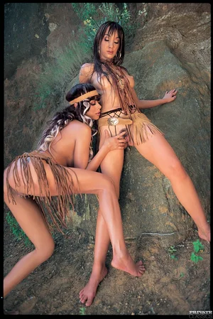 Vintage pornographic star squaws frigging & ass pummeling fucking on a rock in outdoor 3 way - 10