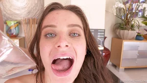 Fascinating black-haired Lana Rhoades takes a prick in her bootie & throat & slurps jizz - 19